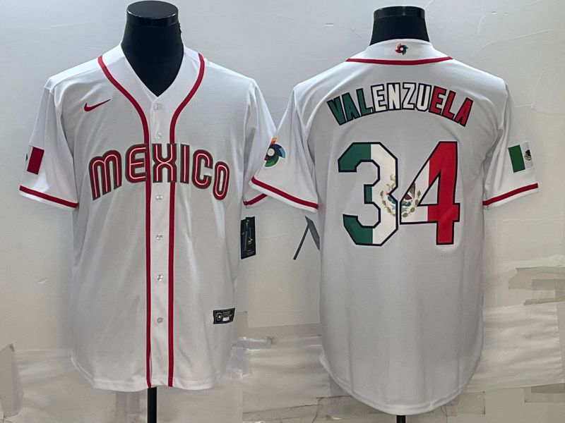 Men 2023 World Cub Mexico #34 Valenzuela White Nike MLB Jersey2